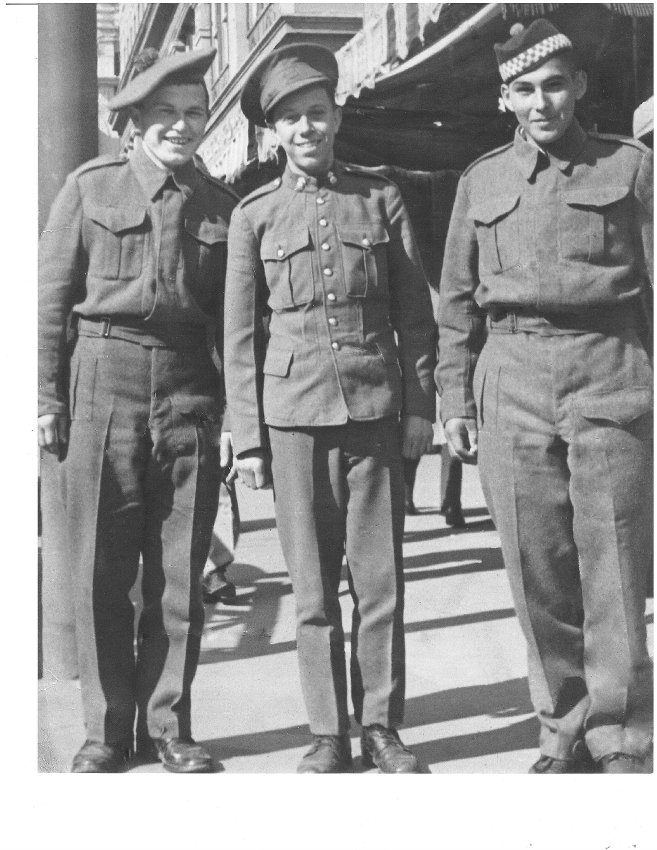 This is a photo of Roy Randolph (right) "and his two buddies" in battle dress. Roy enlisted in WWII - the hat he is wearing indicates he was part of a Scottish or Highlander Regiment. The fellow on the left is wearing a Tom O' Shanter cap while the man in the middle dons a service cap. If you recognize or have leads on who the two on the left may be - please let us know!
2018.27.116 / Randolph, Helen