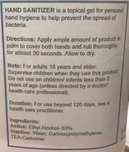 4L Hand Sanitizer Gel
63% Ethyl Alcohol
4 bottles/case