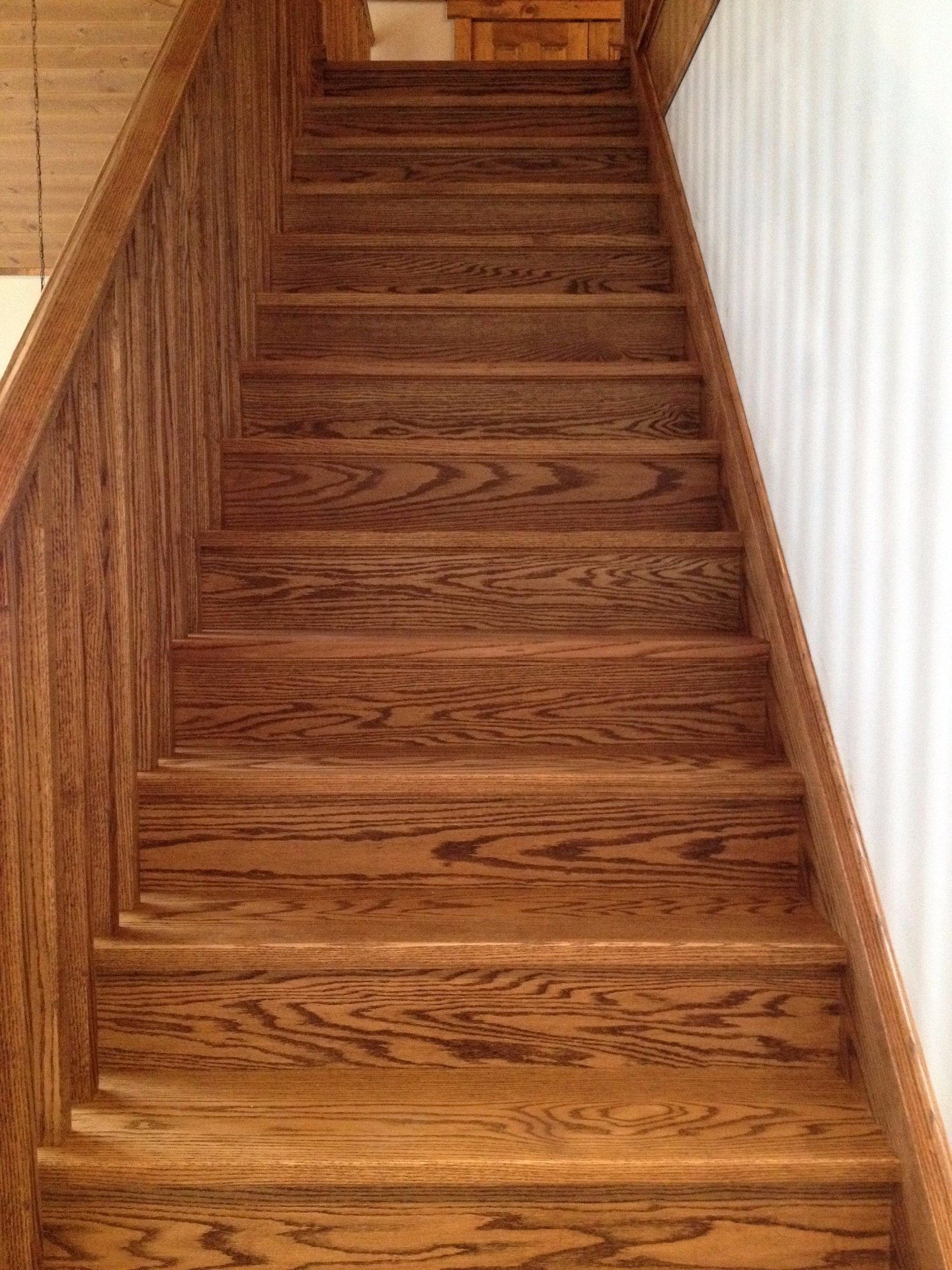 Straight red oak stair