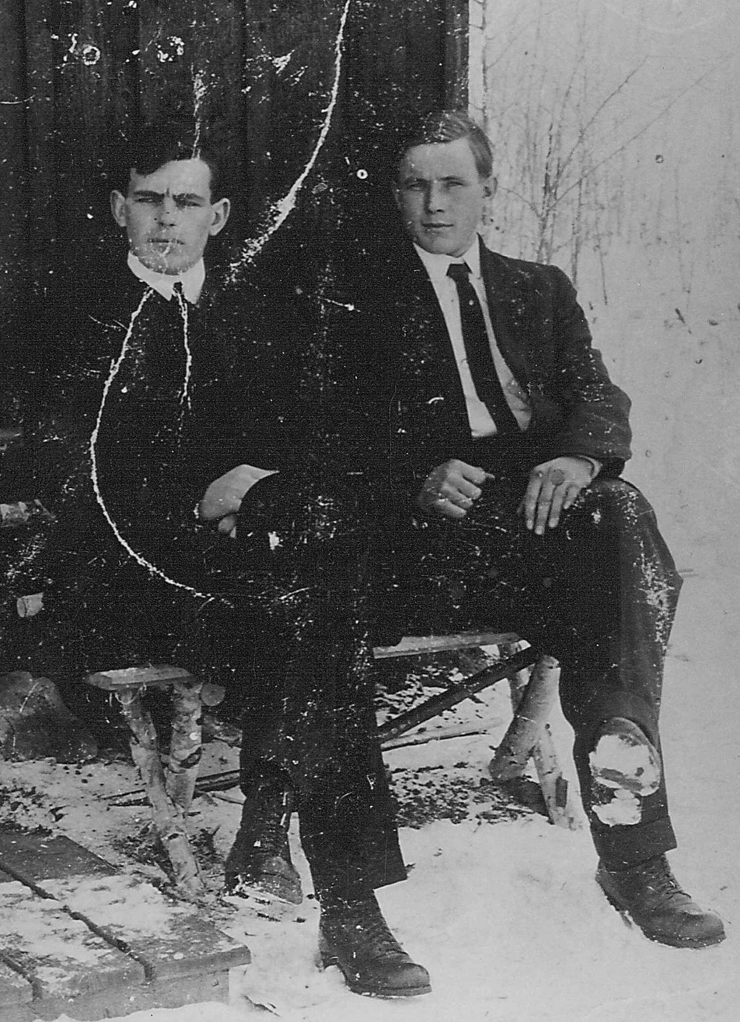 This photo is labelled as "Carl Sanderson and Unknown man."
Our best guess is that Carl is the gentleman on the left - please let us know if you recognize the man on the right!
990.4.20.17 / Ducharme, Iola