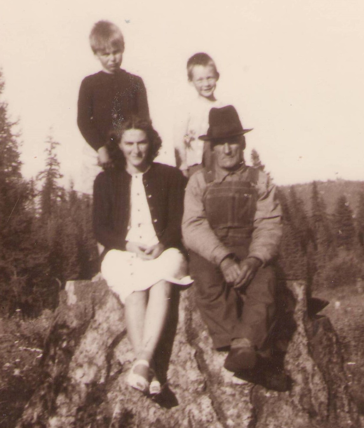 Our description for this photo merely states "Couple with two boys". They don't appear to be the Fort Vermilion area (based on the massive tree stump they are perched on and the rolling landscape in the background) but may have connections to the area nonetheless. Let us know if you recognize them or have any further insight!
Mandelin, Rose / 990.4.59.66