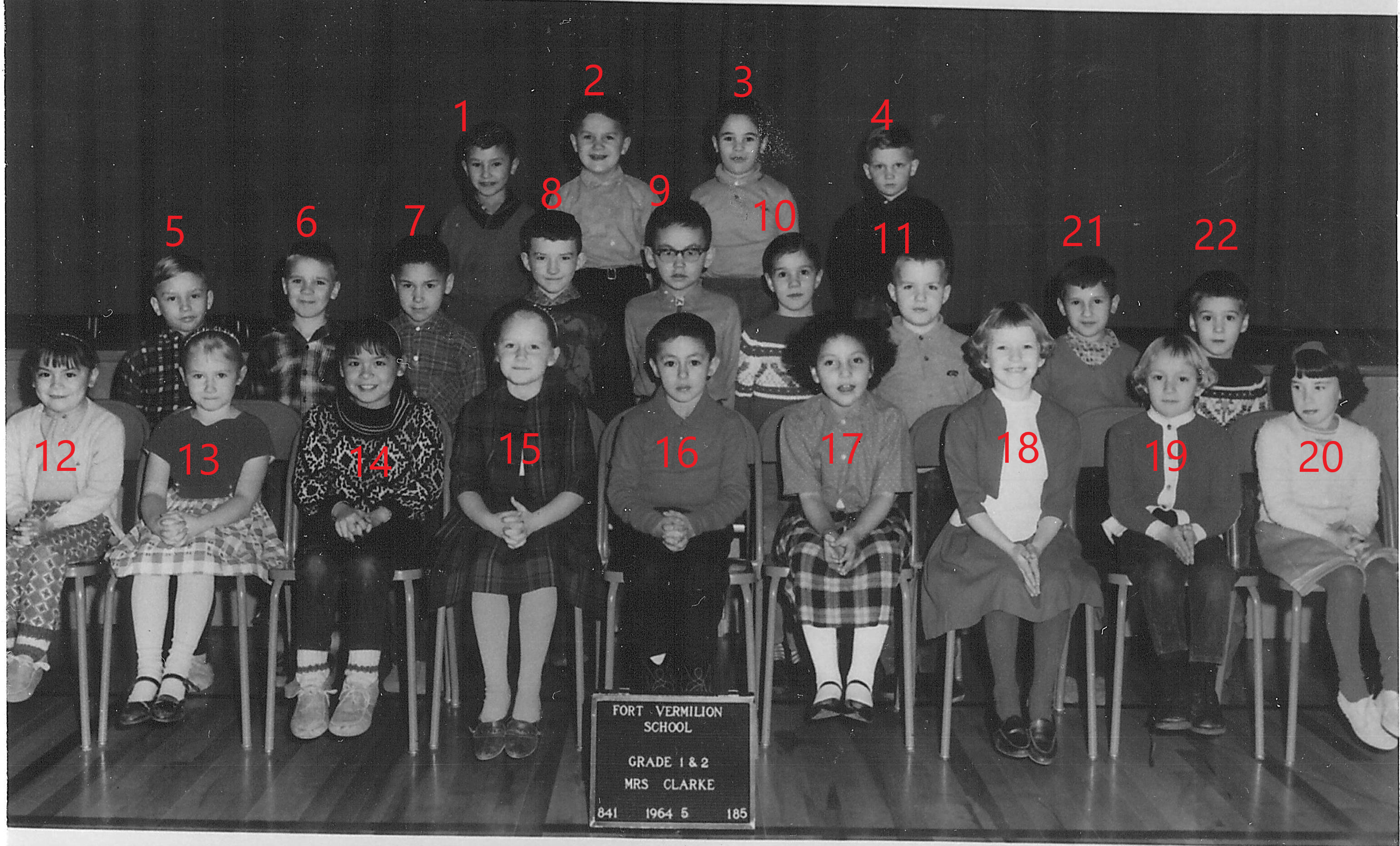This is Mrs. Iola Clarke grade 1+2 class from 1964 - and we don't recognize anyone! Hopefully you can help us out in the comments below?
990.4.68.15 / Newman
#2 Brad Tourangeau, #3 Stuart Mcateer, #5 Greg Newman, #6 Don Ward, #10 + 22 Saunder Brothers, #11 Danny Ferguson, #12 Alma Judd, #13 Karen Siemens, #14 Ruby Judd, #15 Heather Siemens, #16 Gary Smith, #17 Veronica Batt, #18 Anita Mcateer, #19 Becky Mcateer, #20 Jenny Butcher.