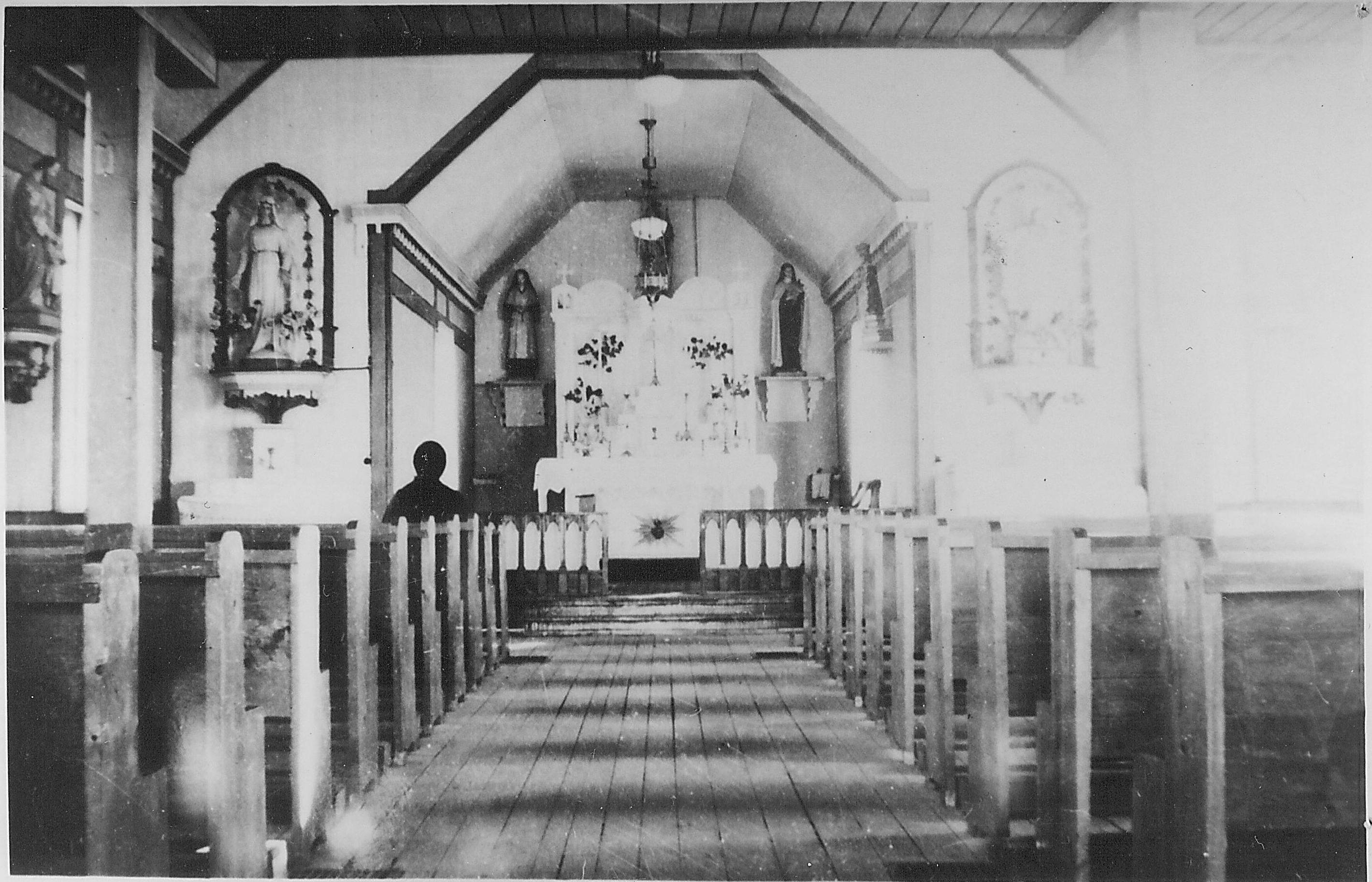 Can anyone help us identify which Church interior this is? There were two old Anglican churches (St. Lukes and St Barnabas) and two old Catholic Churches (St Henri and St Louis) in the area. We suspect it's either St. Henri or St Luke as they were the larger structures - but would love confirmation.
--Edit--
Cross referencing photos has confirmed this is the St Henri Church.
990.4.81.47 / Rocky Lane School