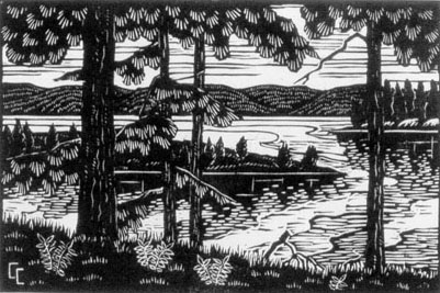Northern Lake, linocut print