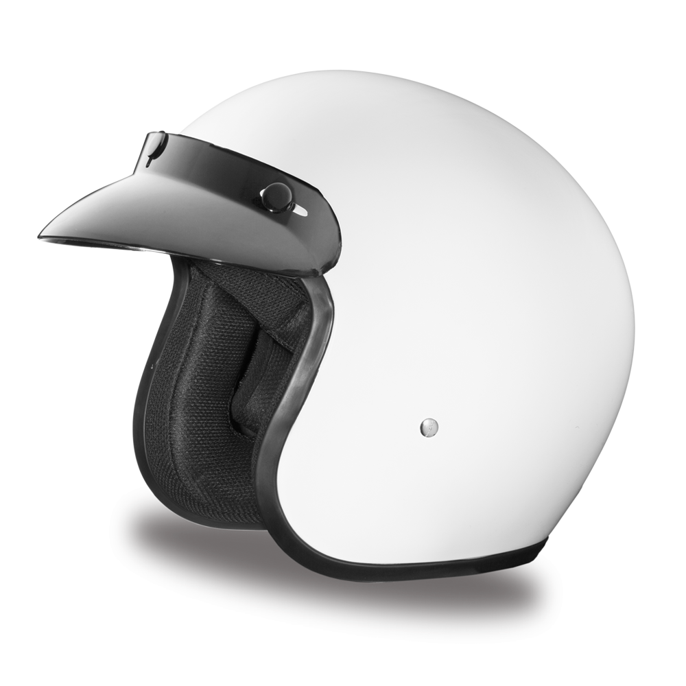 DAYTONA Cruiser 
Casque avec coque en polycarbonate 
Sangle avec attache micrométrique 
Sangle de retenue de lunettes
à l'arrière 
Couleur Blanc brillant
Homologation DOT 
XS à 2XL
prix: 121.77$
Disponible en 3XL et 4XL
Prix: 145.25$
