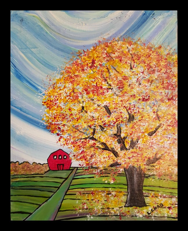"Fall Tree" [2015]
Acrylic on canvas. 8" x 10" (image). 9" x 11" (framed)
SOLD