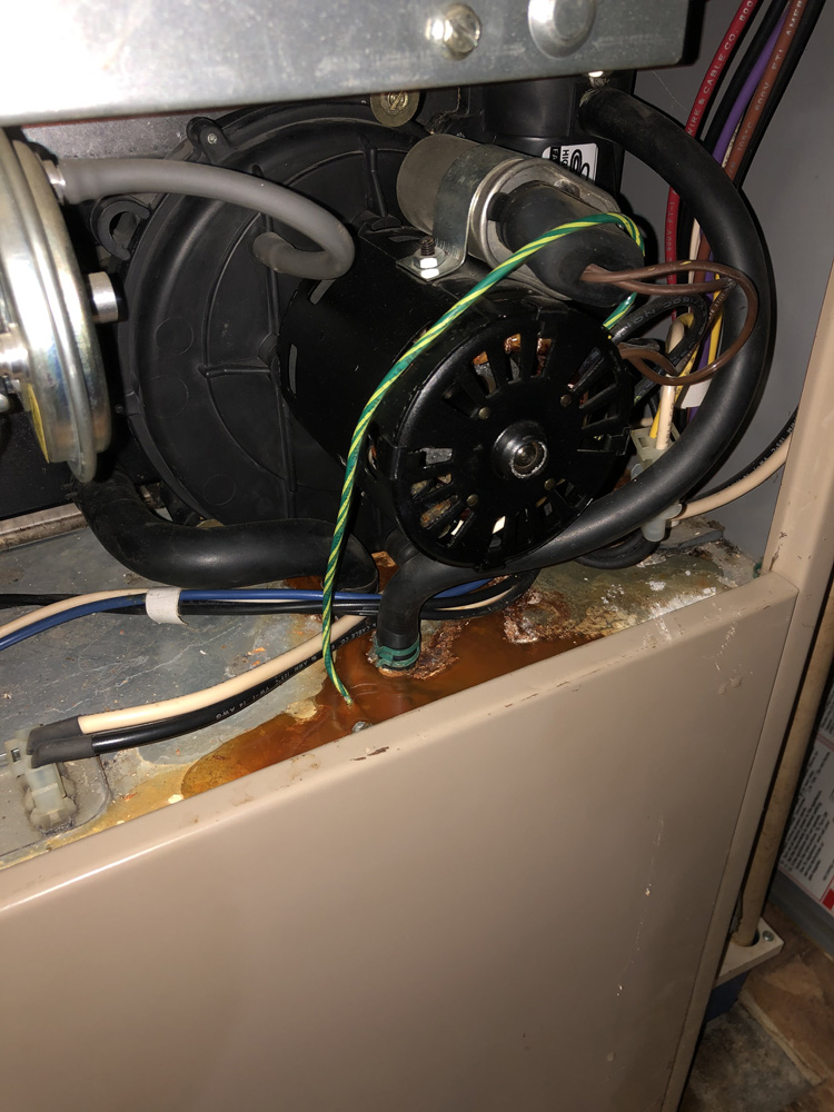 If you look closely you can see a water leak inside this furnace!