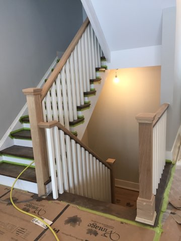Straight white oak stair