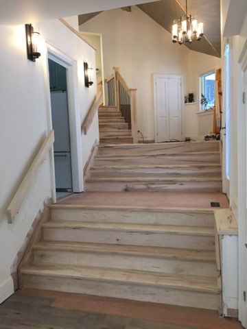 Straight wormy soft maple stair