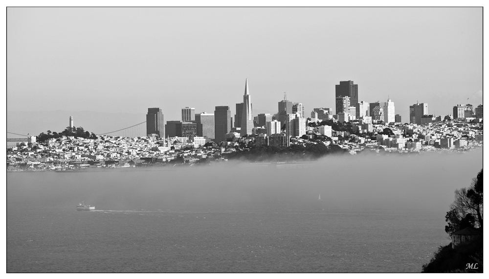 San Francisco, vue du 
Golden Bridge dans le 
brouillard 
- Février 
2010