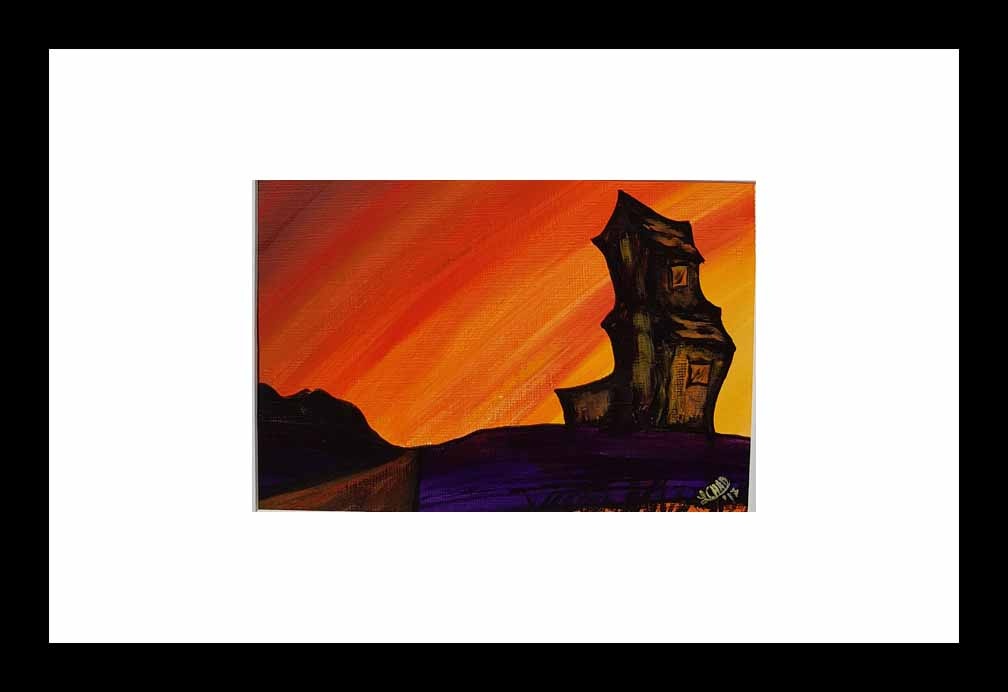 "Sunset Sentinel" [2017]
mage 6.75" x 4.75" 
Framed 14" x 14"
Acrylic on 246 lb. paper
SOLD