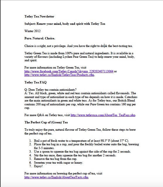 Tetley Newsletter