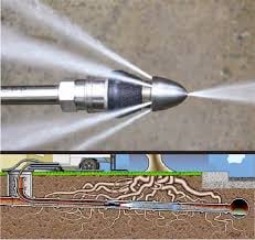 Pipe water jetter spray nozzle in pipe