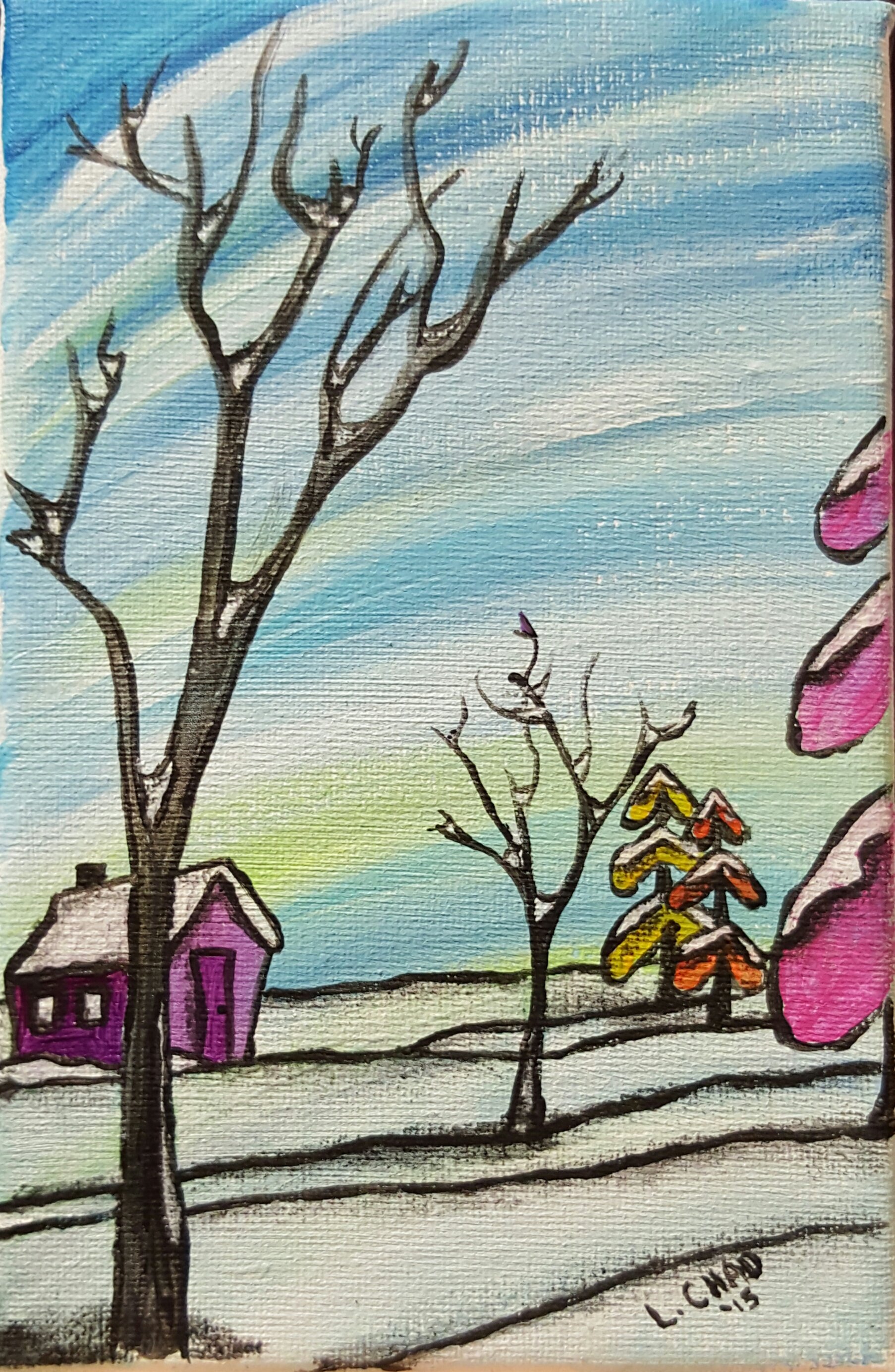 "Winter Solstice" [2015]
Mixed media on canvas. 7" x 4.5" (unframed with easel)
SOLD