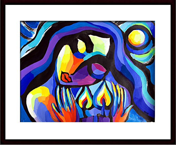 example of framing the Abstract Shabbat Blessing painting