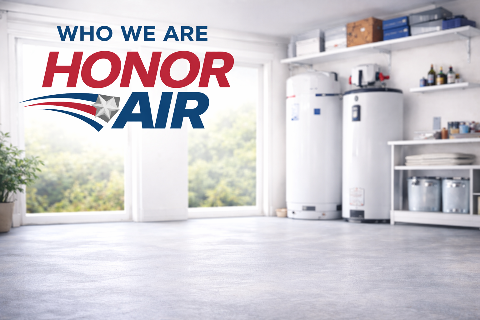 Young woman in overalls using smartphone next to modern air conditioner in bright room.