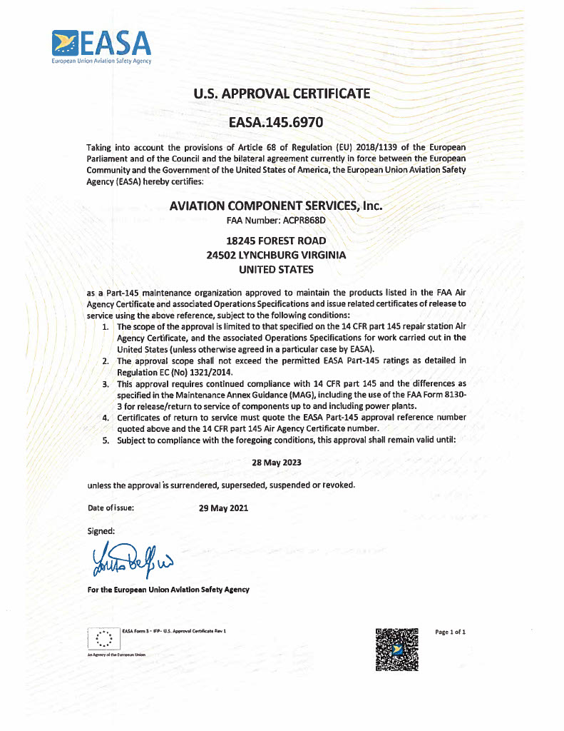 EASA approval certificate number: EASA.145.6970