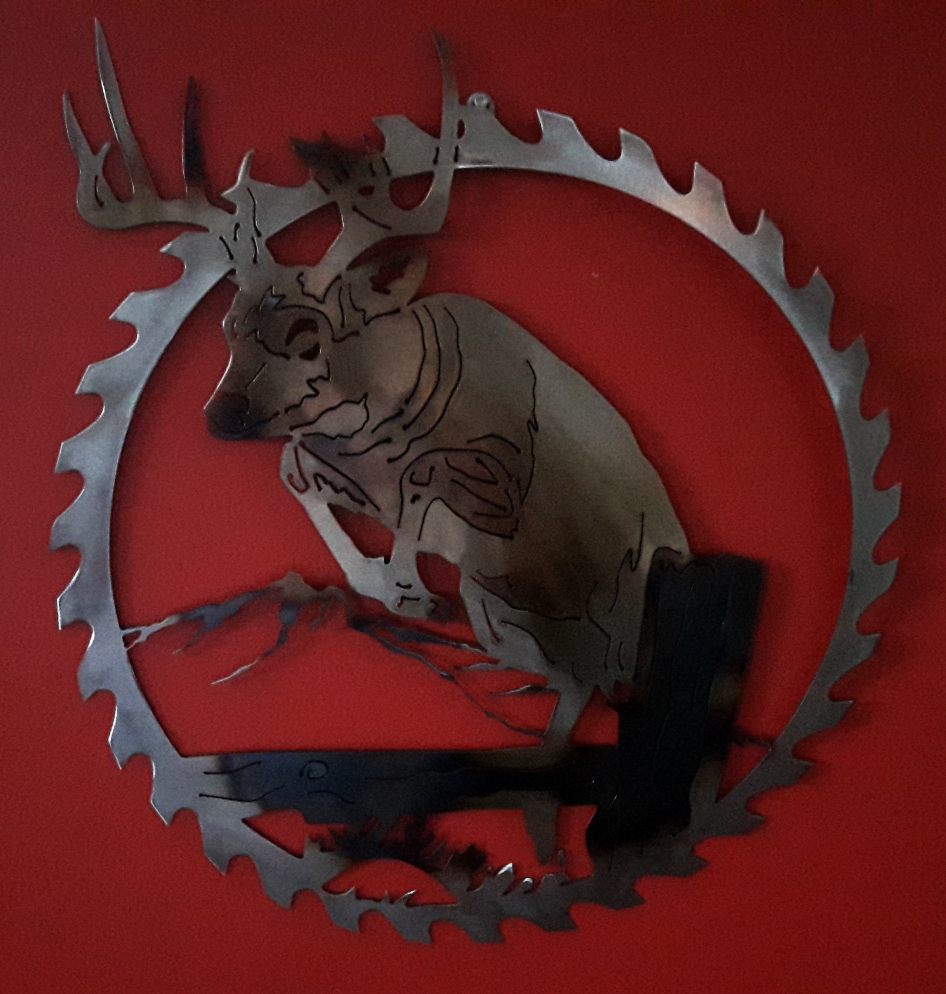 Metal art, Stag in saw blade, Campbell river BC, Vancouver island BC, Vancouver BC, Victoria BC, British Columbia,Alberta