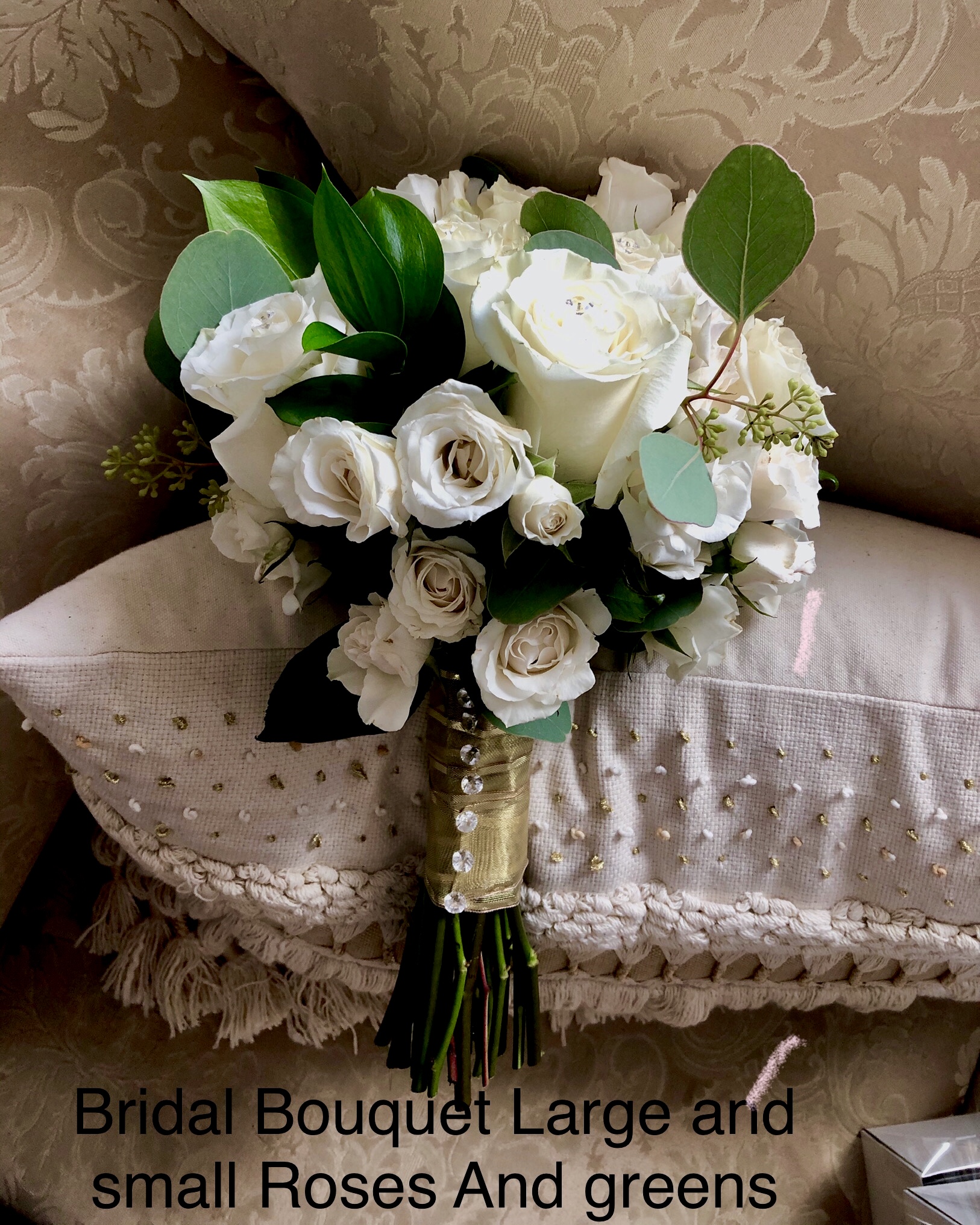 Bridal Bouquet Large and Small Roses and Greens 