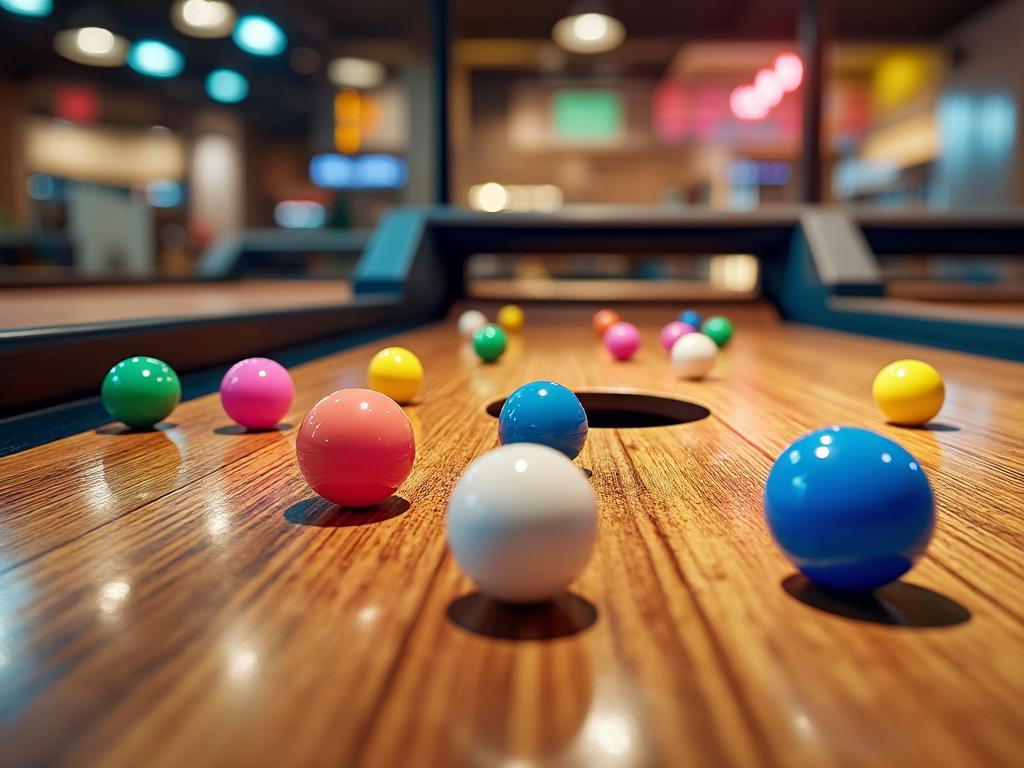 Colorful inflatable bounce house and pool with water toys on a sunny day in a park setting.