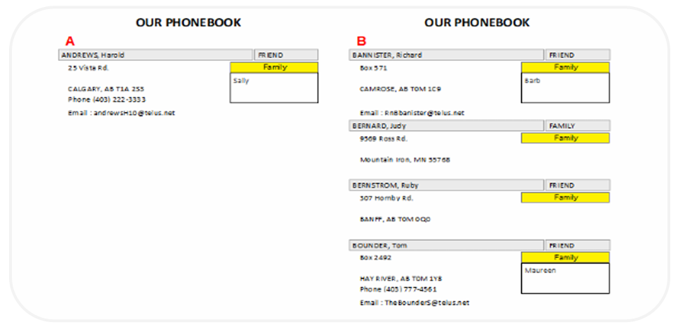 A page with phone numbers on them