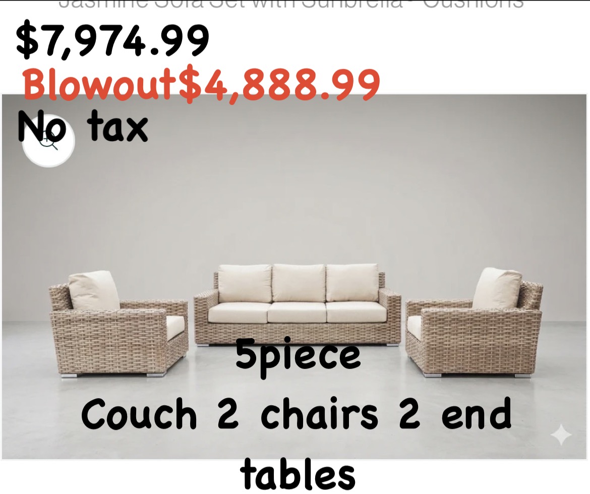 197 Jasmine 5 Piece
Regular $7974.99
Blowout $4888.99 no tax
