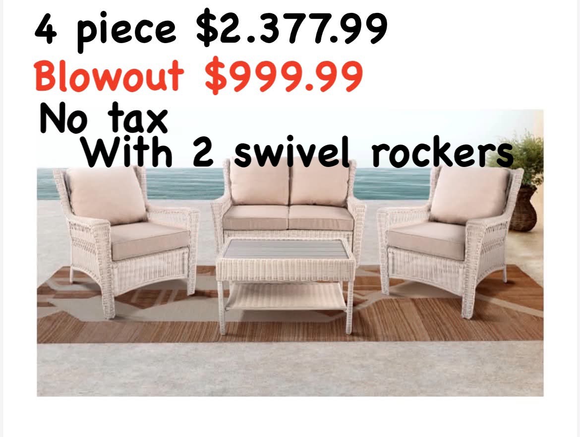 197 Park Meadow 4 Piece Swivel Rockers
Regular $2377.99
Blowout $999.99 no tax 