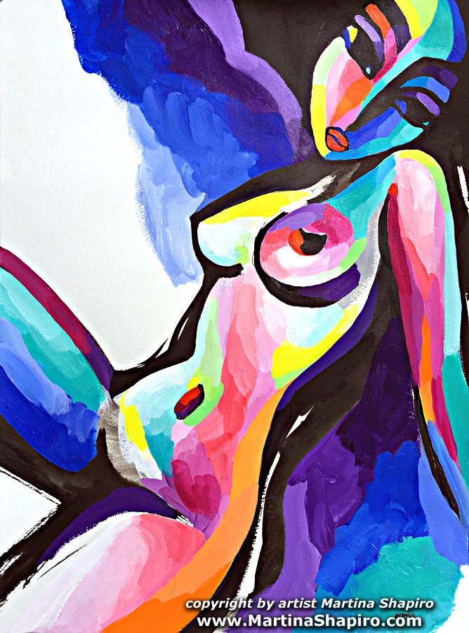 Purple Reclining Nude original painting of abstract female nude by artist Martina Shapiro