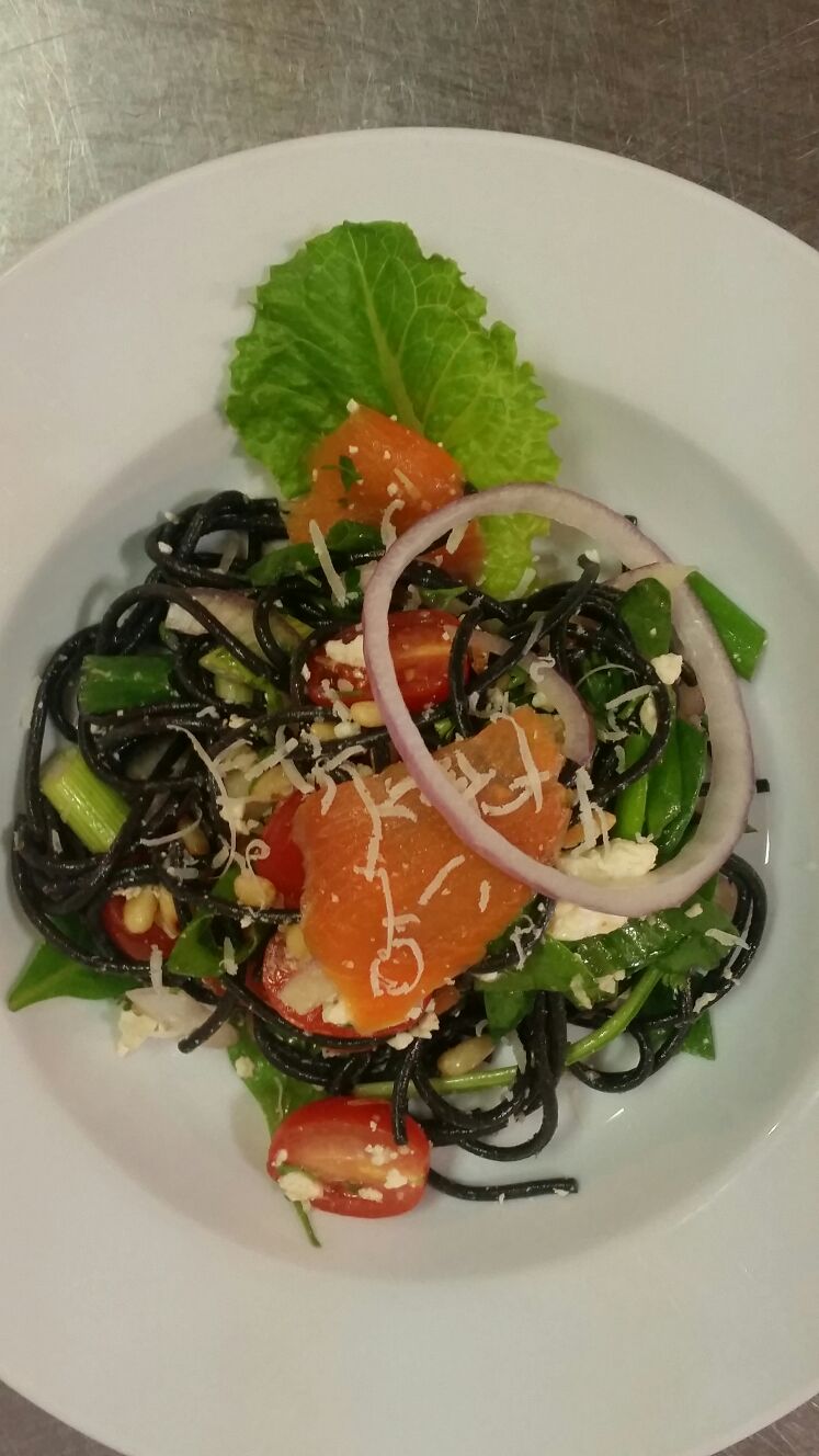 Squid Ink Pasta and Salmon Salad