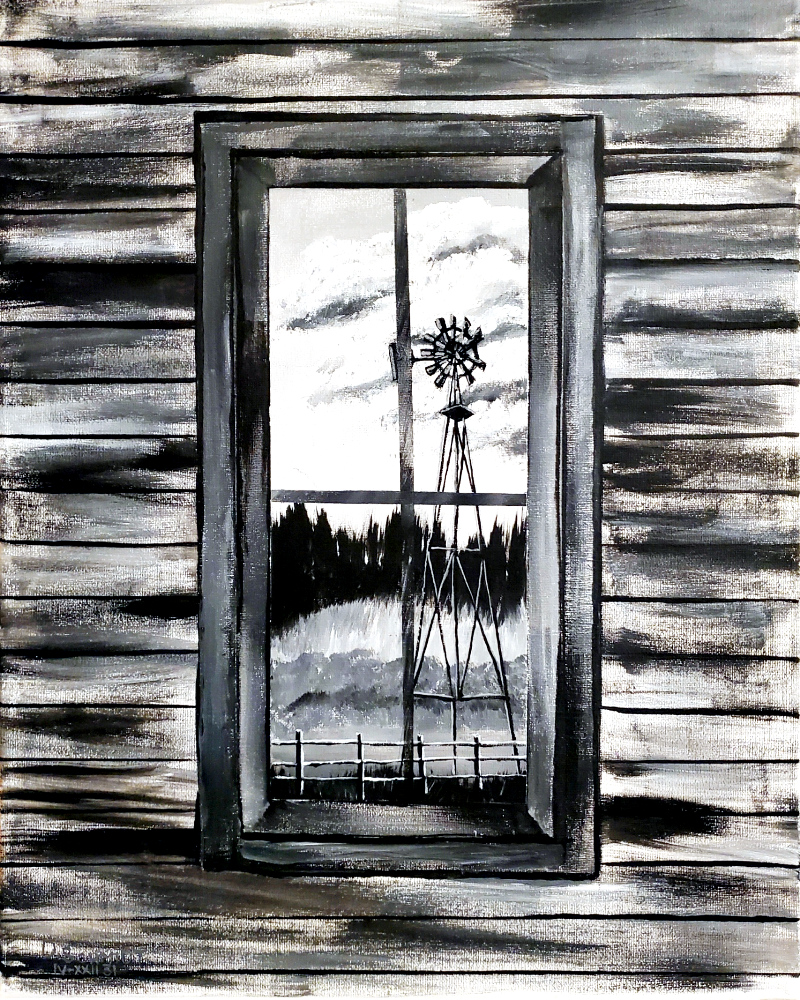 Landscape Acrylic 16x20 2022 Windmill Reflection #31