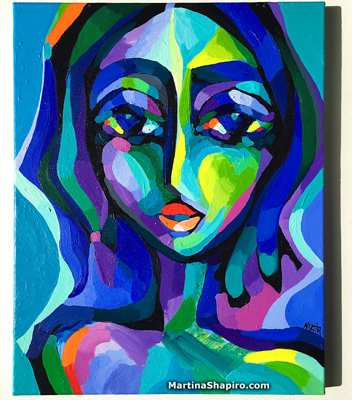 Woman in Blue and Green abstract painting by Martina Shapiro