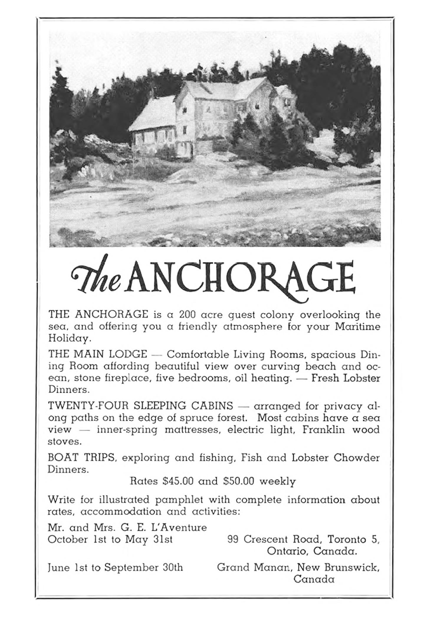 Advertisement for Anchorage from 1960s, before it was a Provincial Park