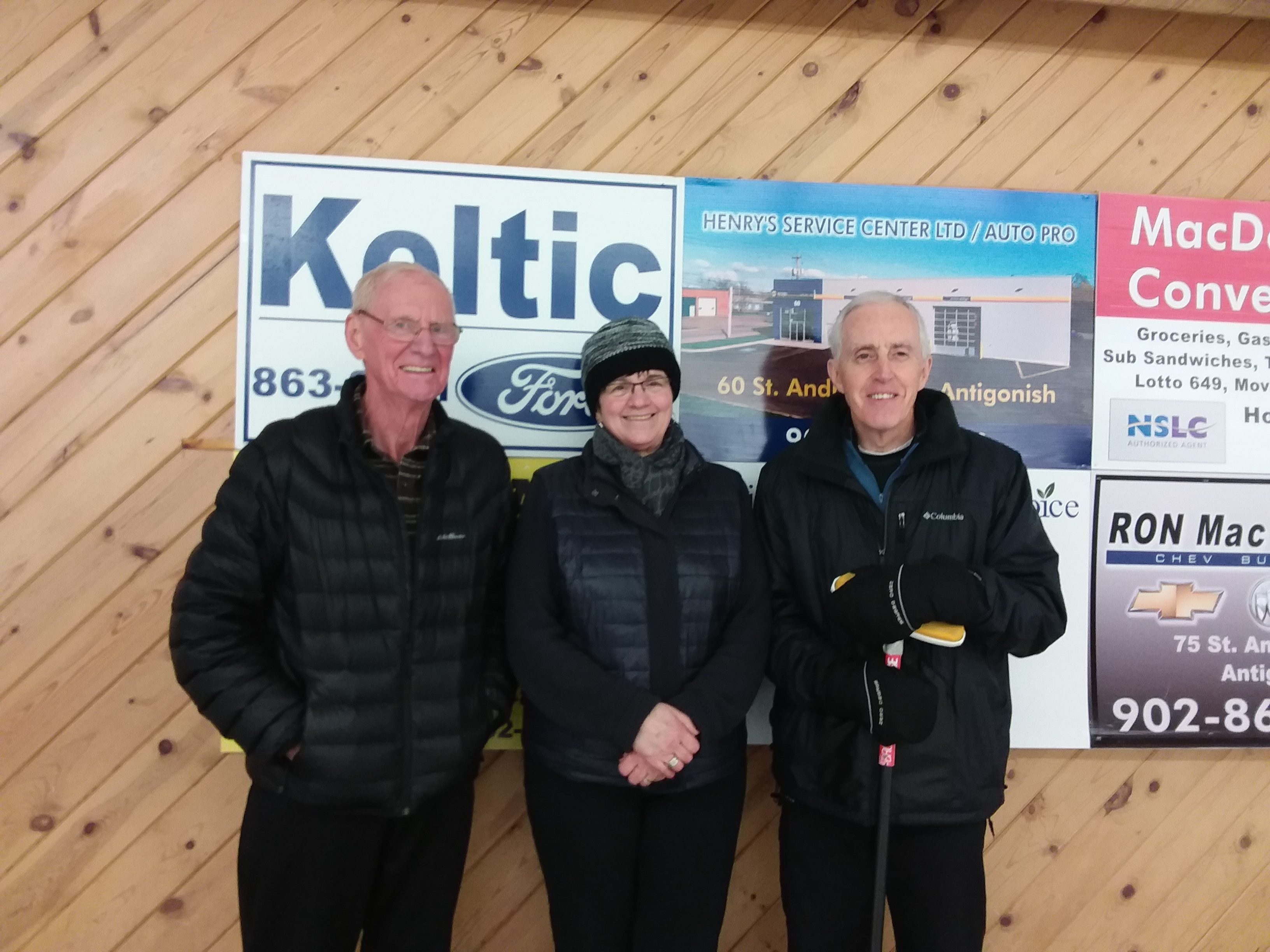 Tuesday Seniors Curling Second Place Winners: Lawrence Long, Mina Long, Duncan Carson, missing from photo Paulette Tate