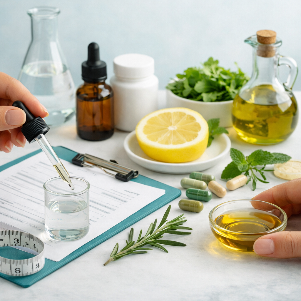 Smiling female nurse in blue scrubs with stethoscope in hospital setting.