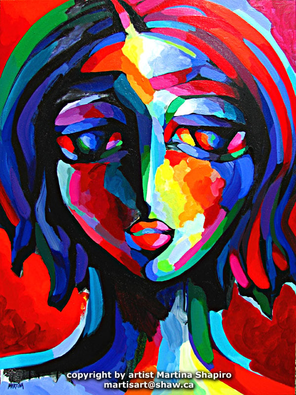 Expression In Red abstract woman portrait painting by artist Martina Shapiro