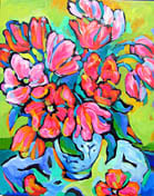 SOLD to OR, USA
"Red Tulips In Blue Vase"
original oil on canvas painting
24 x 30"