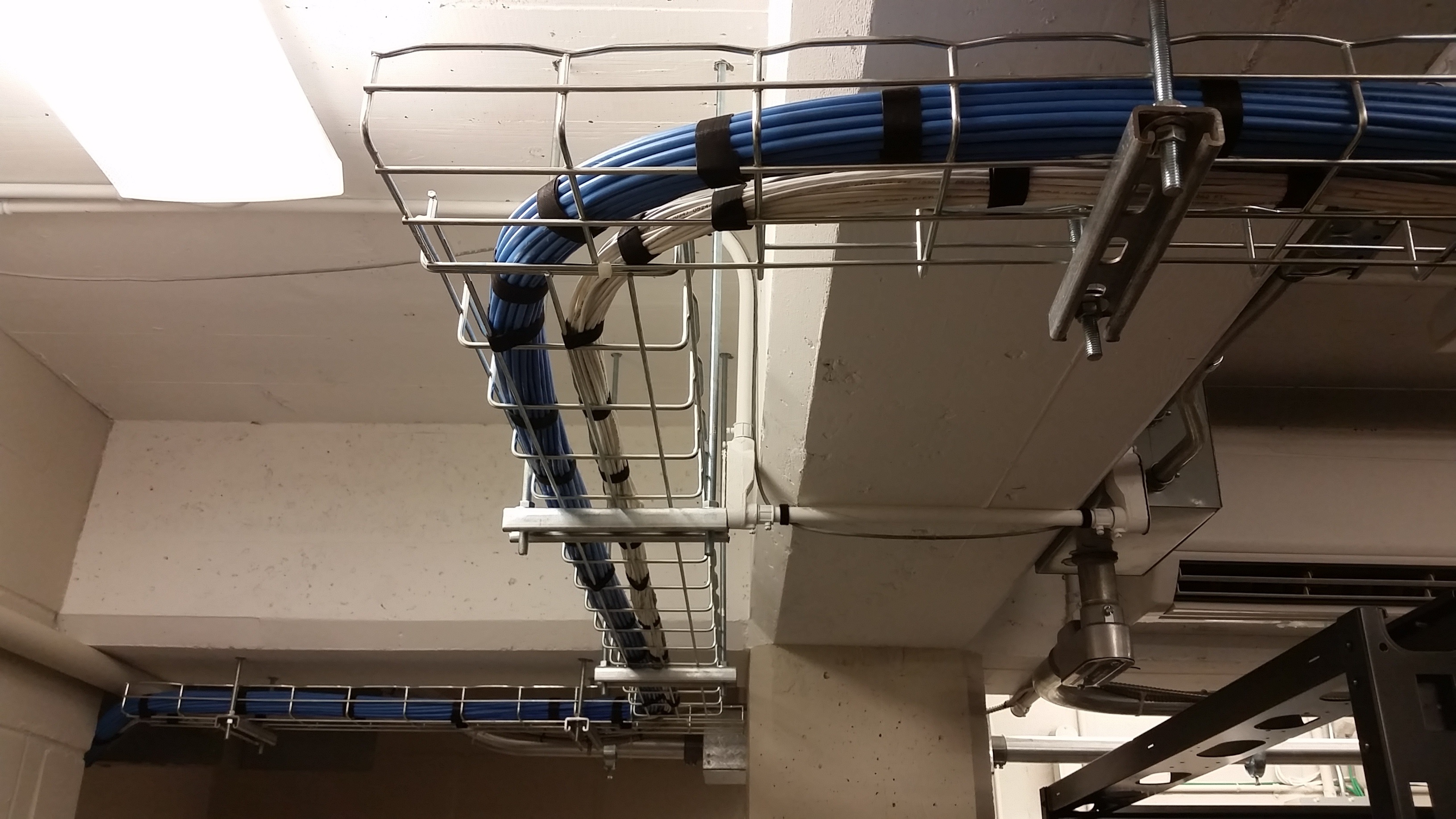 Advanced Broadcast Cabling, Installation of Cables and Equipment, CER TRAY AND CABLE INSTALL, RETRO FIT, BASKET TRAY, UNISTRUT, CAT6A, CITY HALL, 