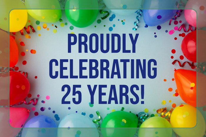 A colorful banner celebrating 25 years