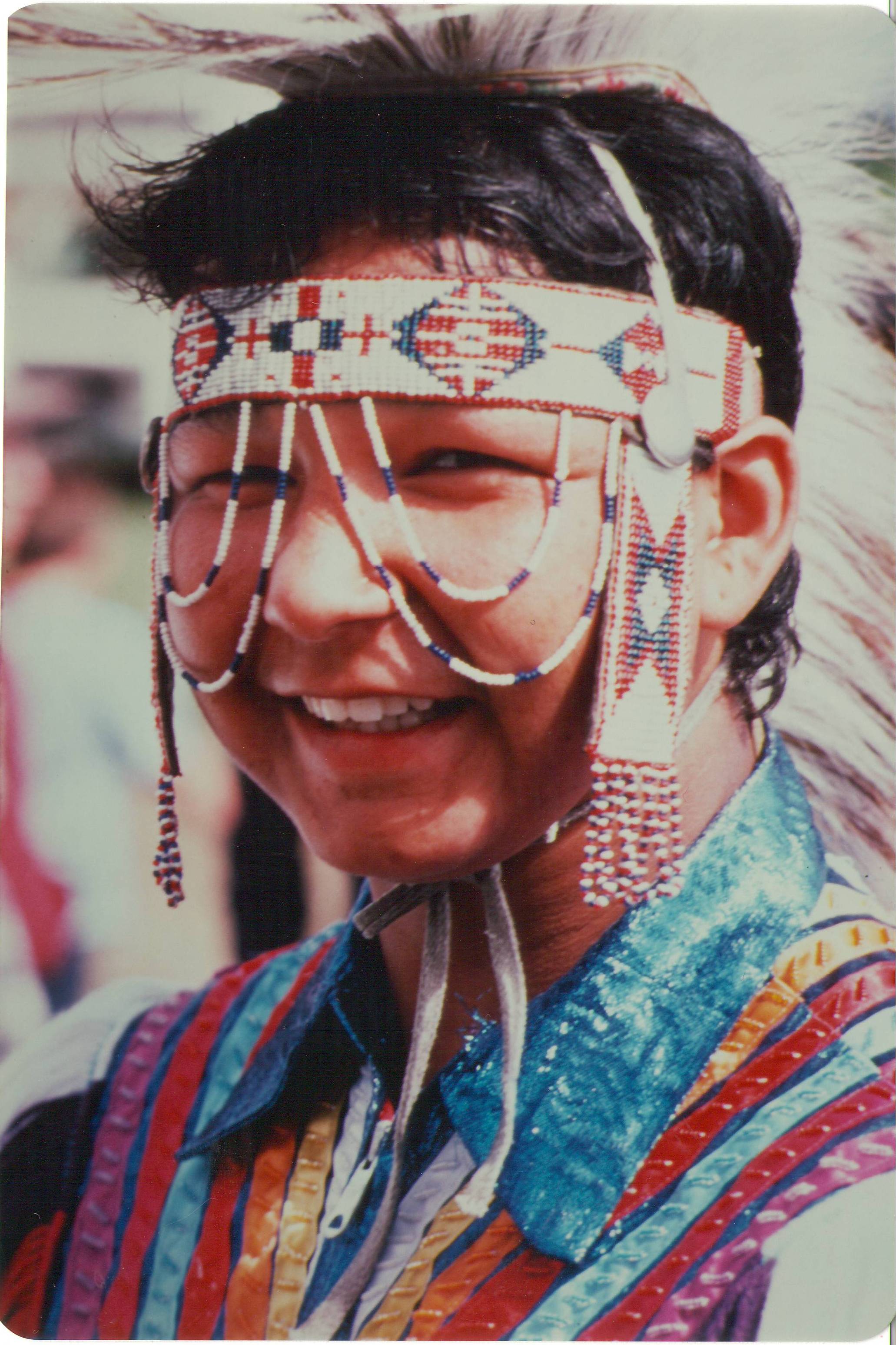 For the Bicentennial celebrations in 1988 the "Waseskuan Cultural Dancers" group came to Fort Vermilion to perform during the Heritage Day celebrations. This striking photo of one dancer was taken during that celebration - and we would love to know who they are / pass this great photo along to them!
--Edit--
This is the late Donovan "Yotin" Bellerose
990.4.29.197 / Fort Vermilion Bicentennial Association