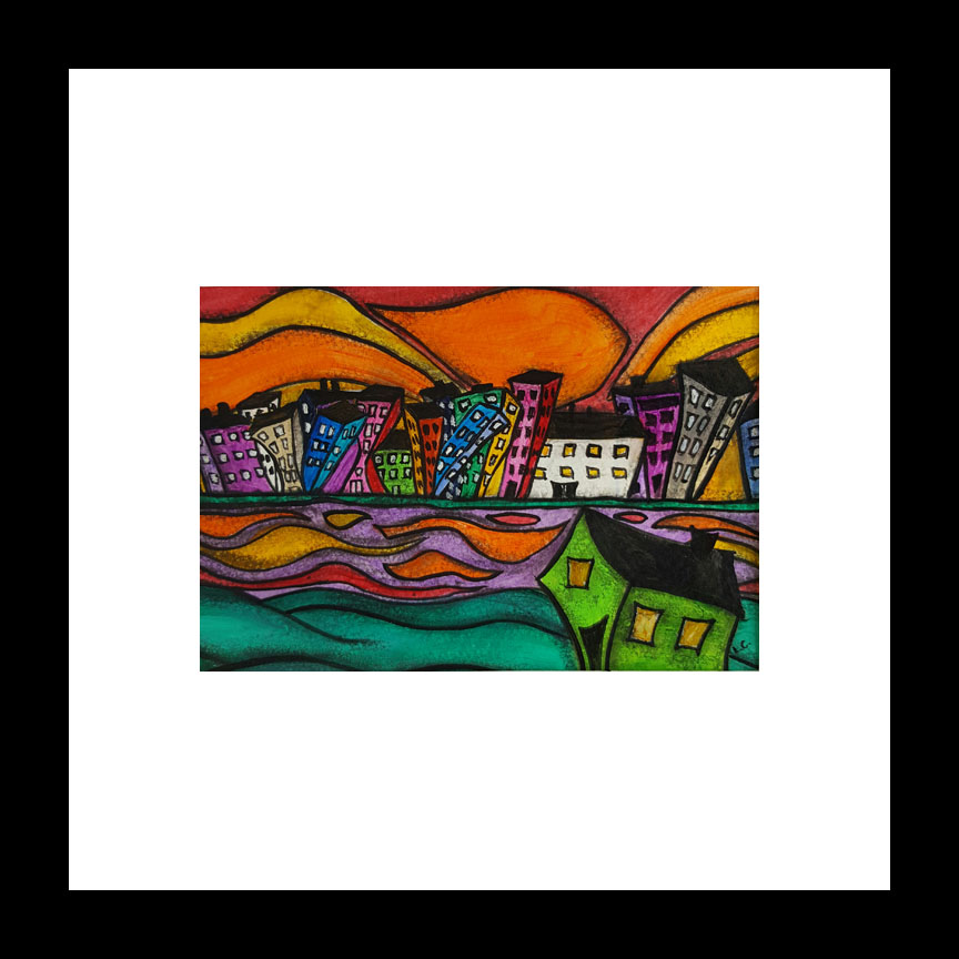 "Sunset City" [2017]
Image 5" x 7". Framed 12" x 12"
Mixed Media
SOLD