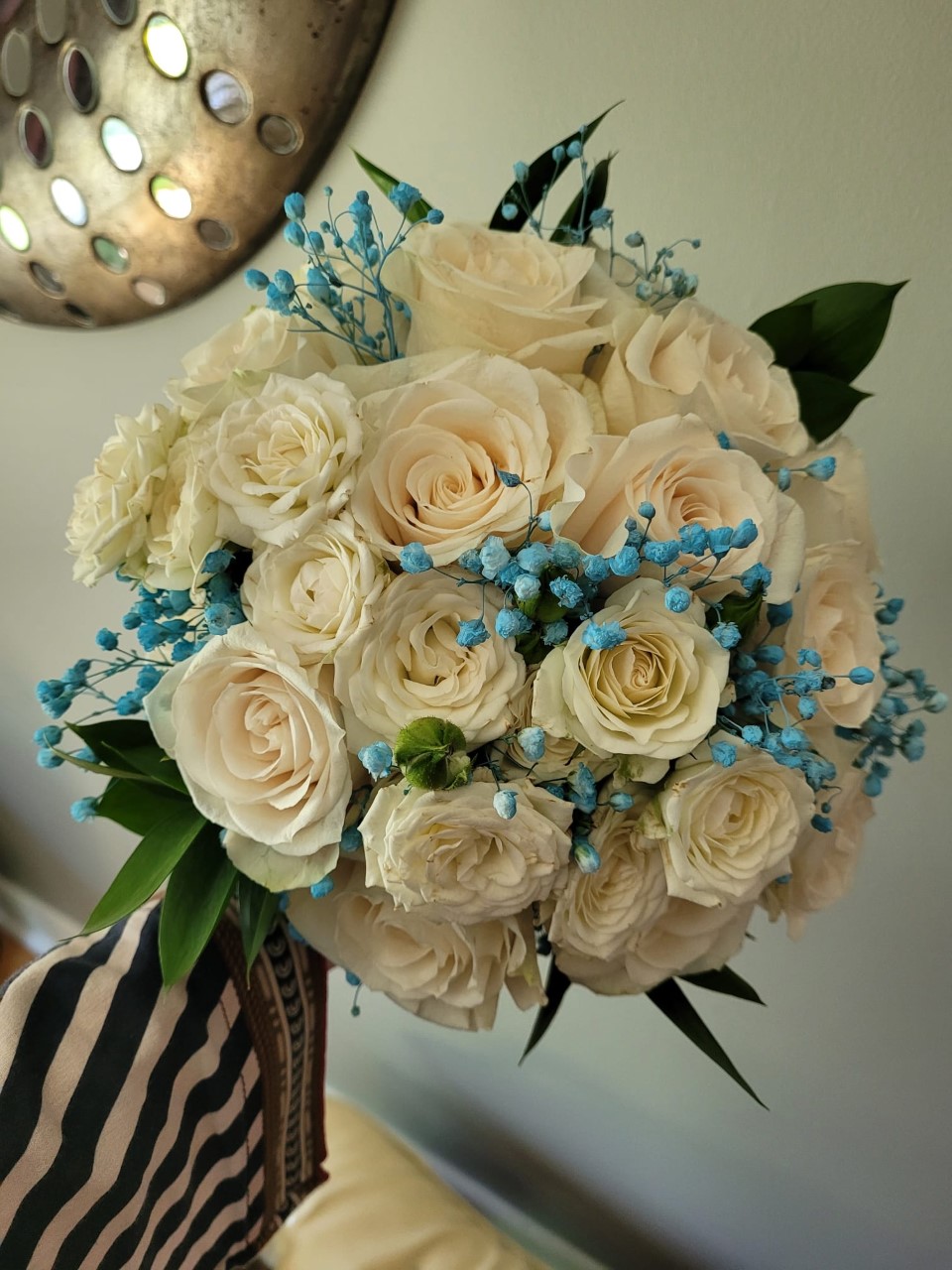 $130 Roses and sprayed babies breath bridal bouquet 