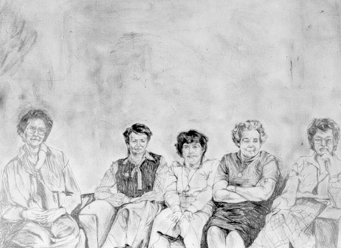 Ann Brooyman, Five Women, Graphite on paper, not dated, 62x72cm