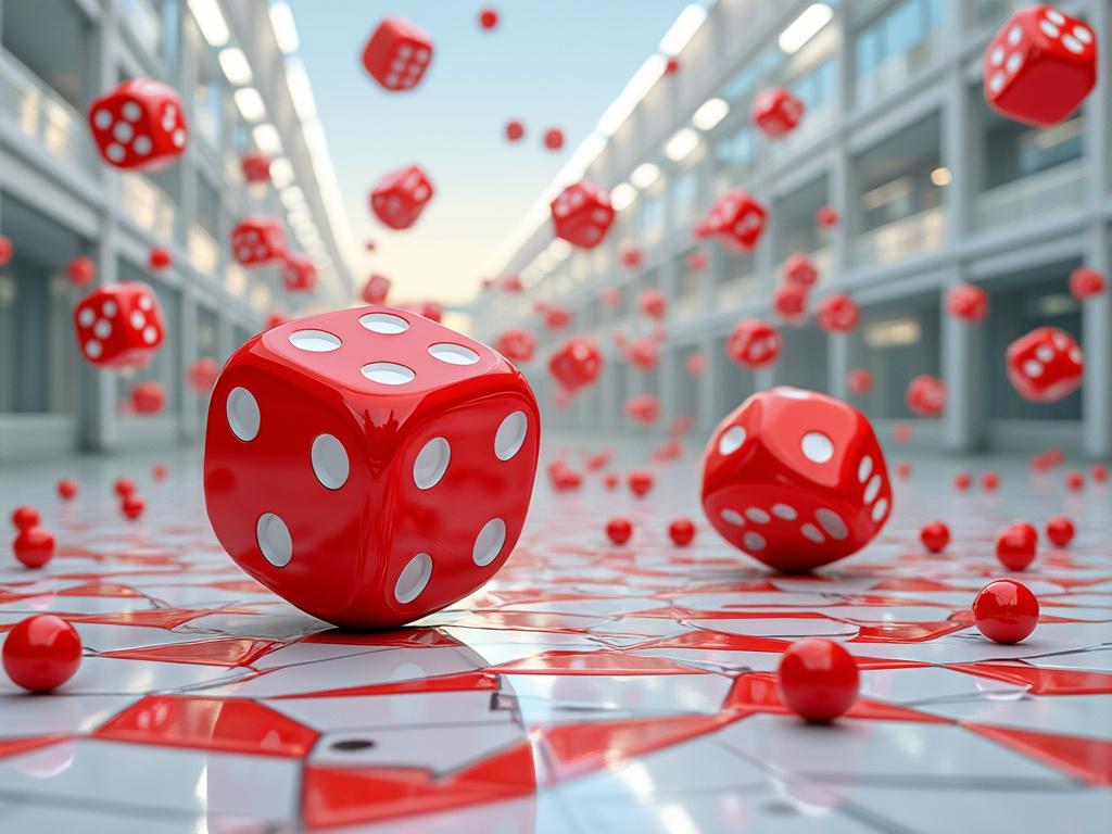 Colorful indoor playroom with checkerboard flooring, large inflatable balls, and vibrant sculpture decor surrounded by potted plants. Colorful indoor playroom with checkerboard flooring, large inflatable balls, and vibrant sculpture decor surrounded by potted plants.