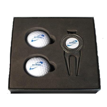 BOXED DIVOT TOOL WITH BALL MARKER & GOLF BALLS – COMPLETELY CUSTOMIZED 