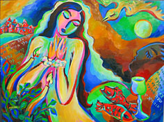 Shabbat Blessing original Jewish painting by artist Martina Shapiro