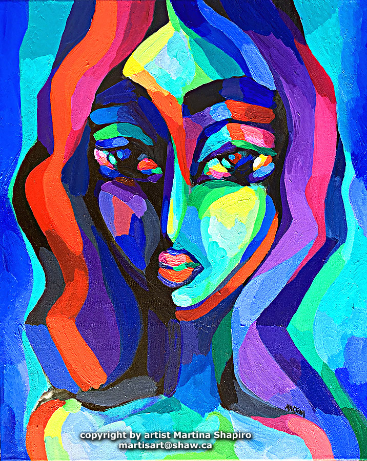 Woman In Blue And Purple painting by Martina Shapiro