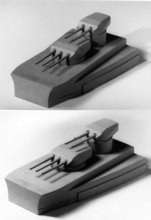 Some 15 years ago a German model builder, Mr. Lohberger (†), produced for Erwin Sieche a demonstration model of the forward turret section in the scale 1:100 and turrets in 1:50.