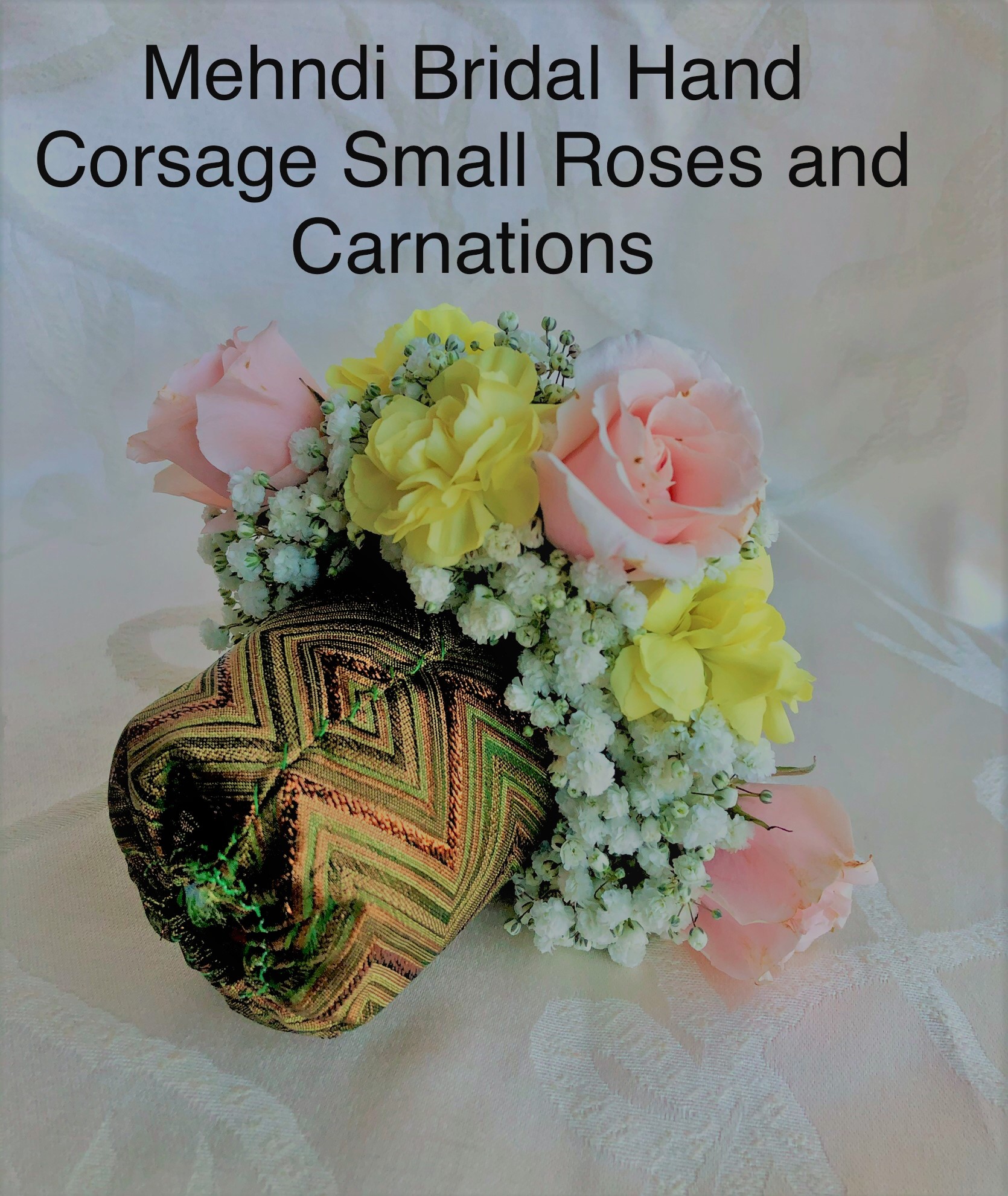 Bridal Mehndi Hand Corsage Small Roses and Carnations 
