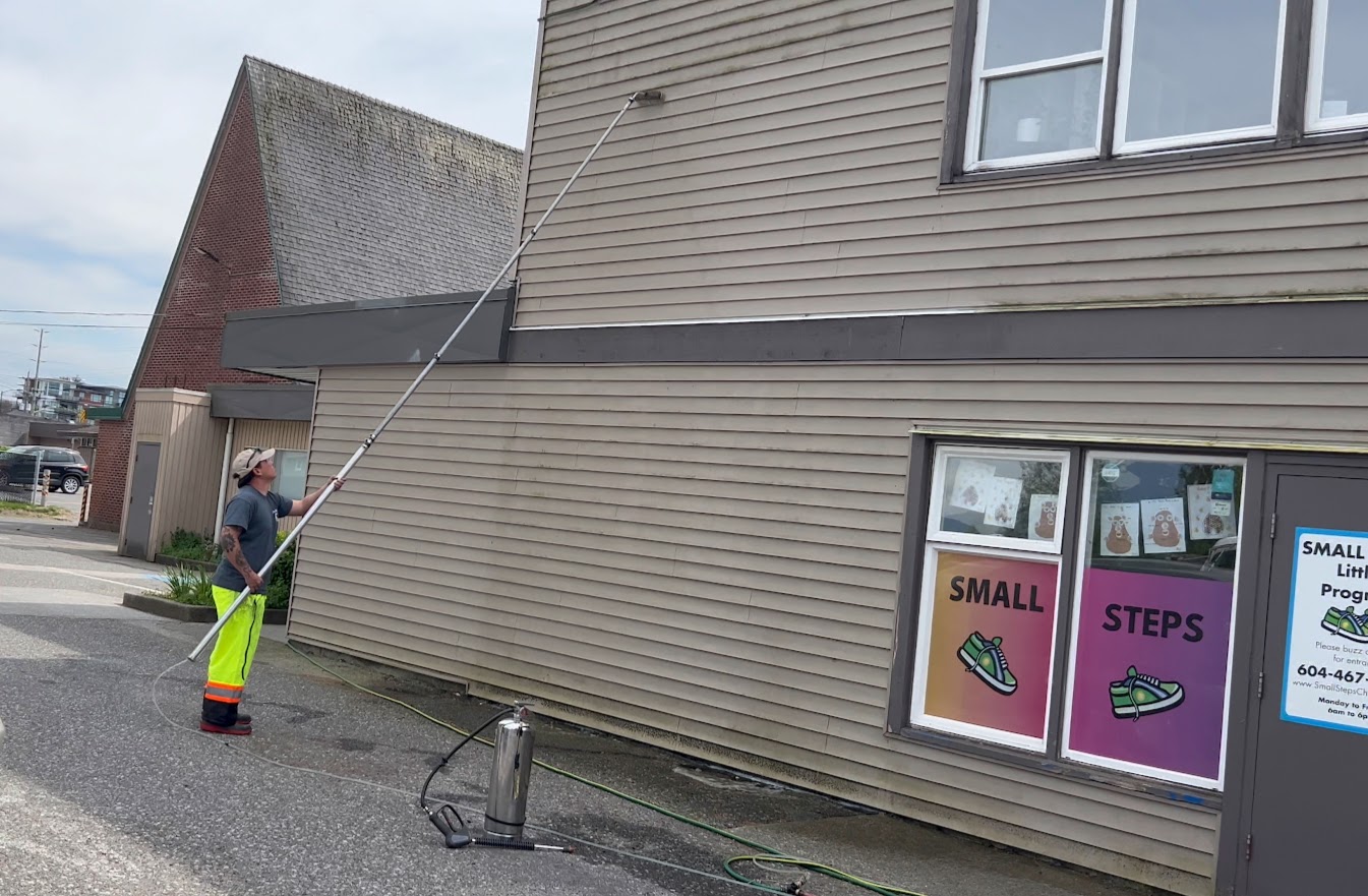 Brush Washing Vinyl Siding At Golden Ears United Church