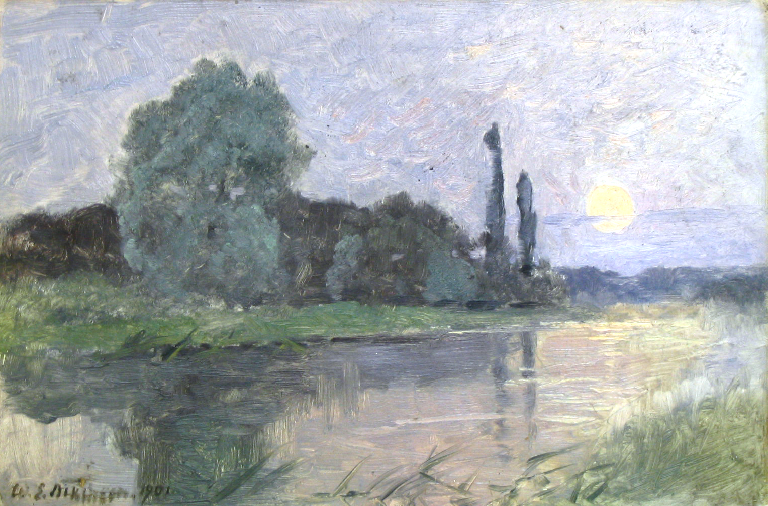 Willian Edwin Atkinson Dusk alon the River, 1901 oil on board